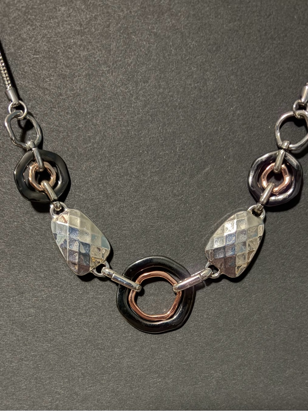 Nine West Black and Rose Gold Multi-Ring Pendant Necklace